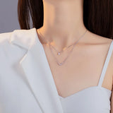 925 Silver Double Layer V-Shaped Necklace Multi-Layered Pendant Chain