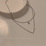 925 Silver Double Layer V-Shaped Necklace Multi-Layered Pendant Chain