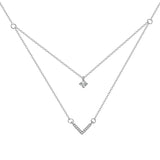 925 Silver Double Layer V-Shaped Necklace Multi-Layered Pendant Chain