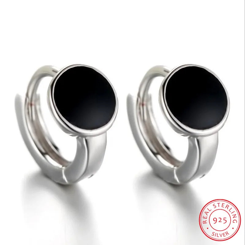 925 Sterling Silver Round Earrings Vinyl Spot High Earrings For Women