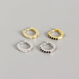 925 Silver Geometric Hoop Earrings CZ Fine Jewelry