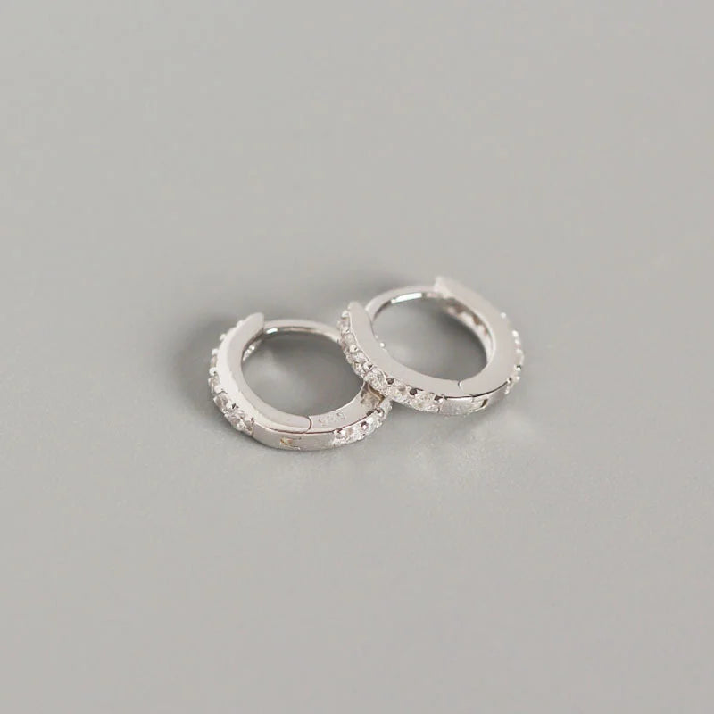 925 Silver Geometric Hoop Earrings CZ Fine Jewelry