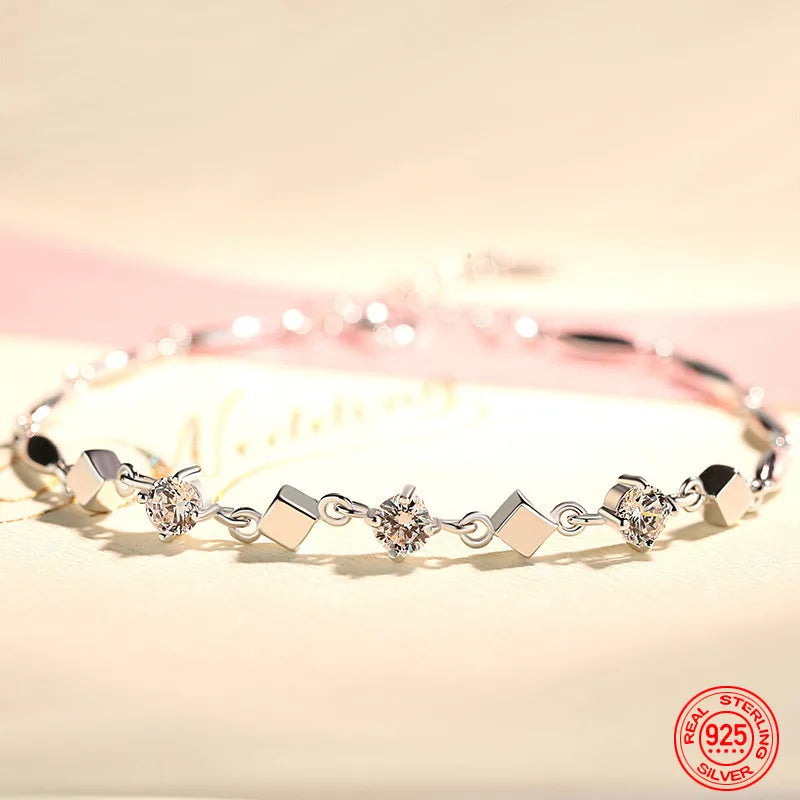 925 Silver Zircon Bracelet Chain Women Jewelry