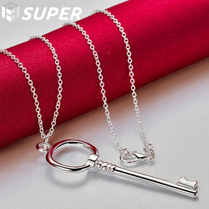 925 Silver Round Key Pendant Necklace 16-30" Chain for Wedding