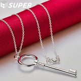 925 Silver Round Key Pendant Necklace 16-30" Chain for Wedding