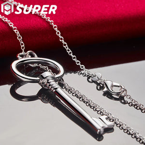 925 Silver Round Key Pendant Necklace 16-30" Chain for Wedding