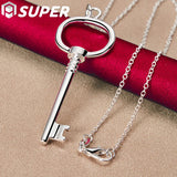 925 Silver Round Key Pendant Necklace 16-30" Chain for Wedding