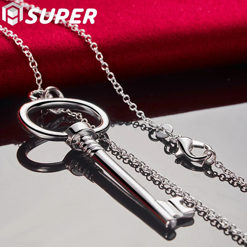 925 Silver Round Key Pendant Necklace 16-30" Chain for Wedding