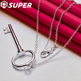 925 Silver Round Key Pendant Necklace 16-30" Chain for Wedding