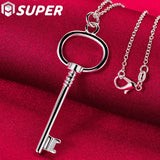 925 Silver Round Key Pendant Necklace 16-30" Chain for Wedding