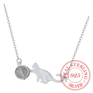 925 Sterling Silver Moonstone Cat Pendant Necklace Gift