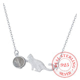 925 Sterling Silver Moonstone Cat Pendant Necklace Gift