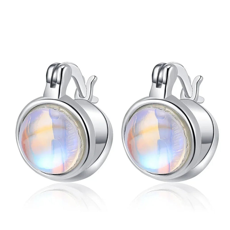 925 Silver Moonlight Stone Hoop Earrings for Women