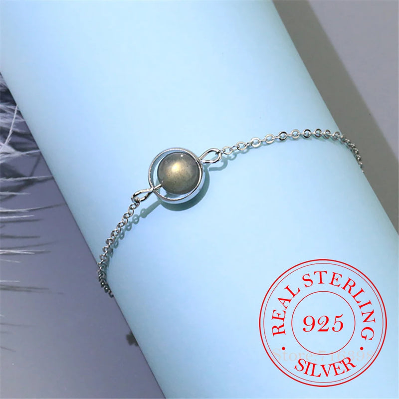 925 Silver Moonstone Charm Bracelet Adjustable Chain