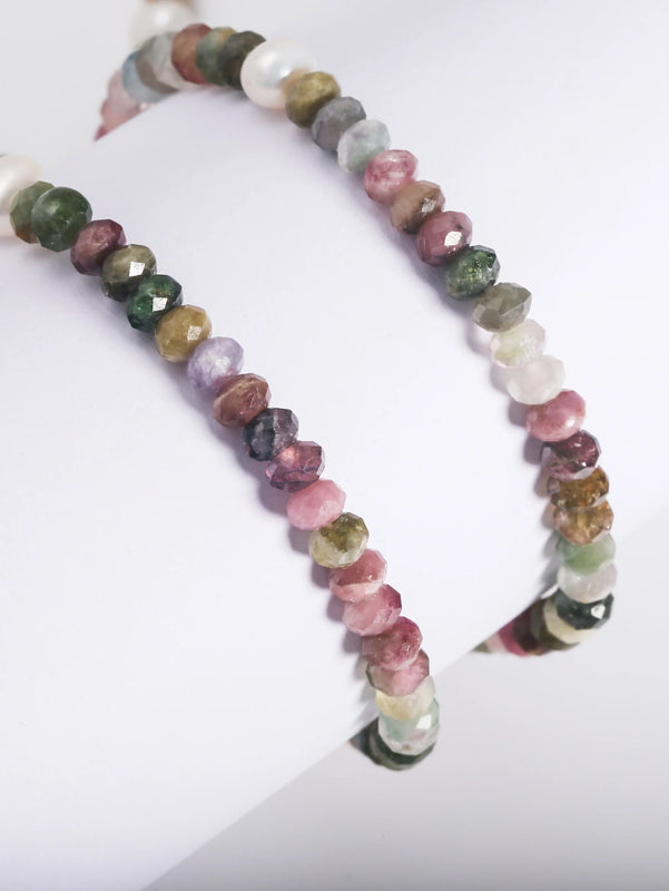 925 Silver Round Natural Freshwater 5-6mm Faceted Tourmaline Necklace