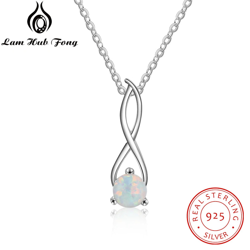 925 Silver Opal Necklace Women Infinity Twist Pendant Necklaces