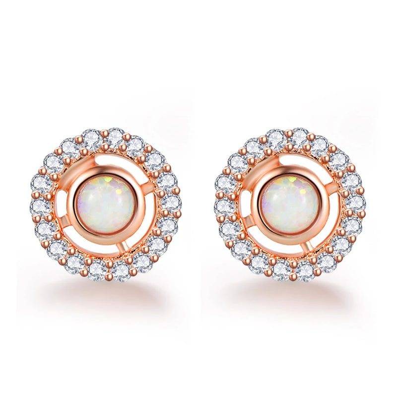 925 Silver Opal CZ Rose Ring Wedding Jewelry