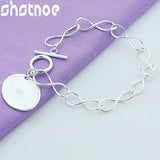 925 Sterling Silver Round Pendant Bracelet for Women Gift Charm Jewelry