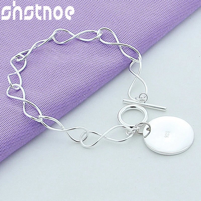 925 Sterling Silver Round Pendant Bracelet for Women Gift Charm Jewelry