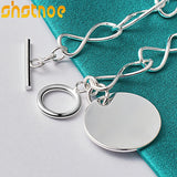 925 Sterling Silver Round Pendant Bracelet for Women Gift Charm Jewelry
