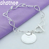 925 Sterling Silver Round Pendant Bracelet for Women Gift Charm Jewelry