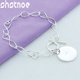 925 Sterling Silver Round Pendant Bracelet for Women Gift Charm Jewelry