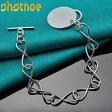 925 Sterling Silver Round Pendant Bracelet for Women Gift Charm Jewelry