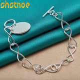 925 Sterling Silver Round Pendant Bracelet for Women Gift Charm Jewelry