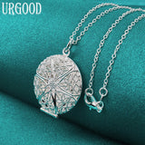 925 Silver Round Photo Frame Pendant Necklace 16-30 Inch Chain Women