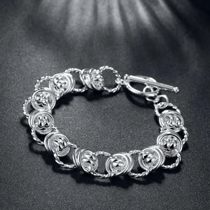 925 Sterling Silver Round Ring Bracelet Retro Jewelry