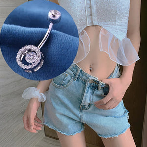 925 Silver Round Belly Button Ring Zircon Dangle Bulk Body Jewelry Women Punk