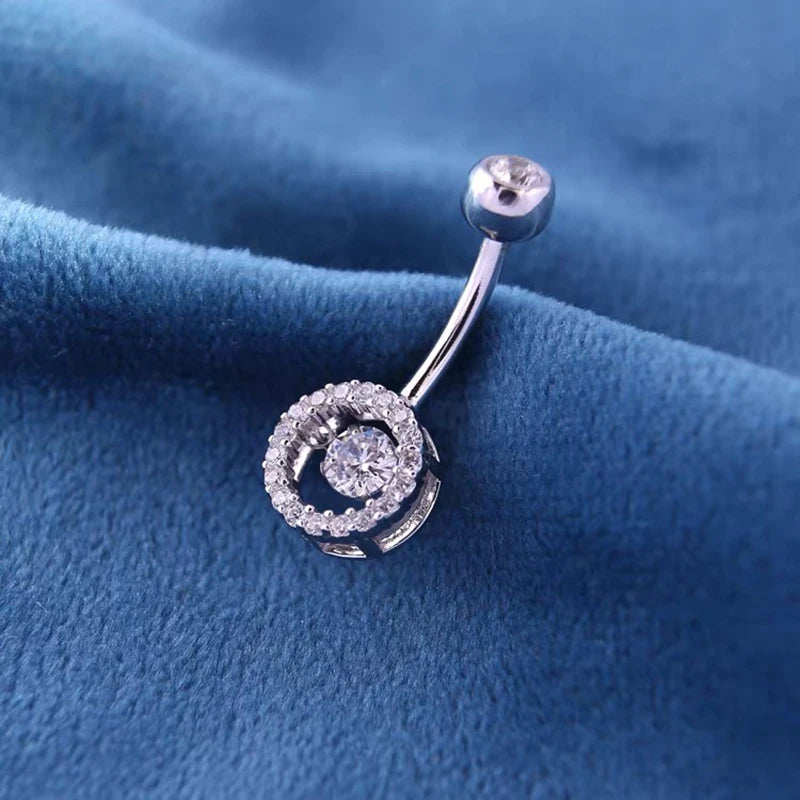 925 Silver Round Belly Button Ring Zircon Dangle Bulk Body Jewelry Women Punk