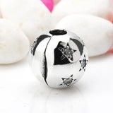 925 Sterling Silver Round Shape Clip Charm with CZ Stars Lock Beads