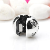 925 Sterling Silver Round Shape Clip Charm with CZ Stars Lock Beads
