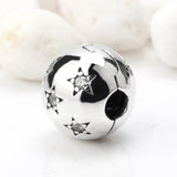 925 Sterling Silver Round Shape Clip Charm with CZ Stars Lock Beads