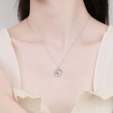 925 Silver Moonstone Feather Necklace CZ Pendant