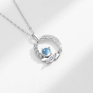 925 Silver Moonstone Feather Necklace CZ Pendant