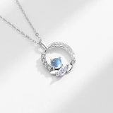 925 Silver Moonstone Feather Necklace CZ Pendant