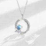 925 Silver Moonstone Feather Necklace CZ Pendant
