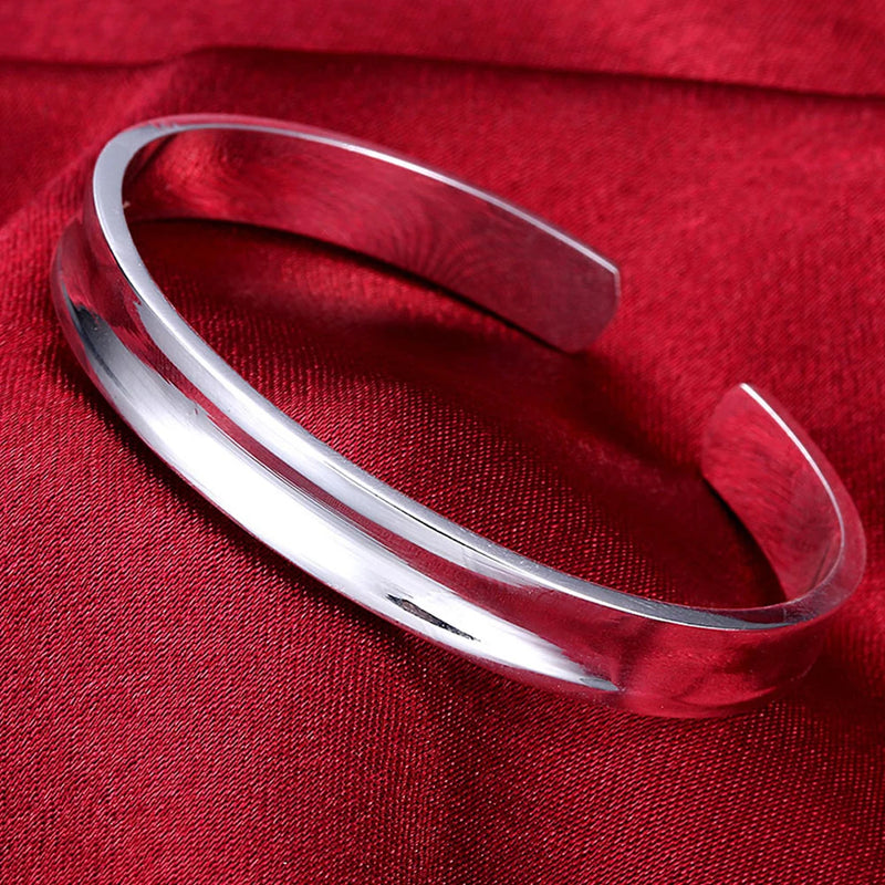 925 Silver Round Adjustable Bracelet Bangle for Women Man