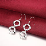 925 Silver Round Square Necklace Earring Set Wedding Engagement
