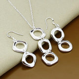 925 Silver Round Square Necklace Earring Set Wedding Engagement