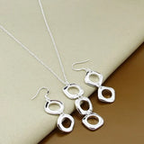 925 Sterling Silver Square Necklace Earring Set for Women