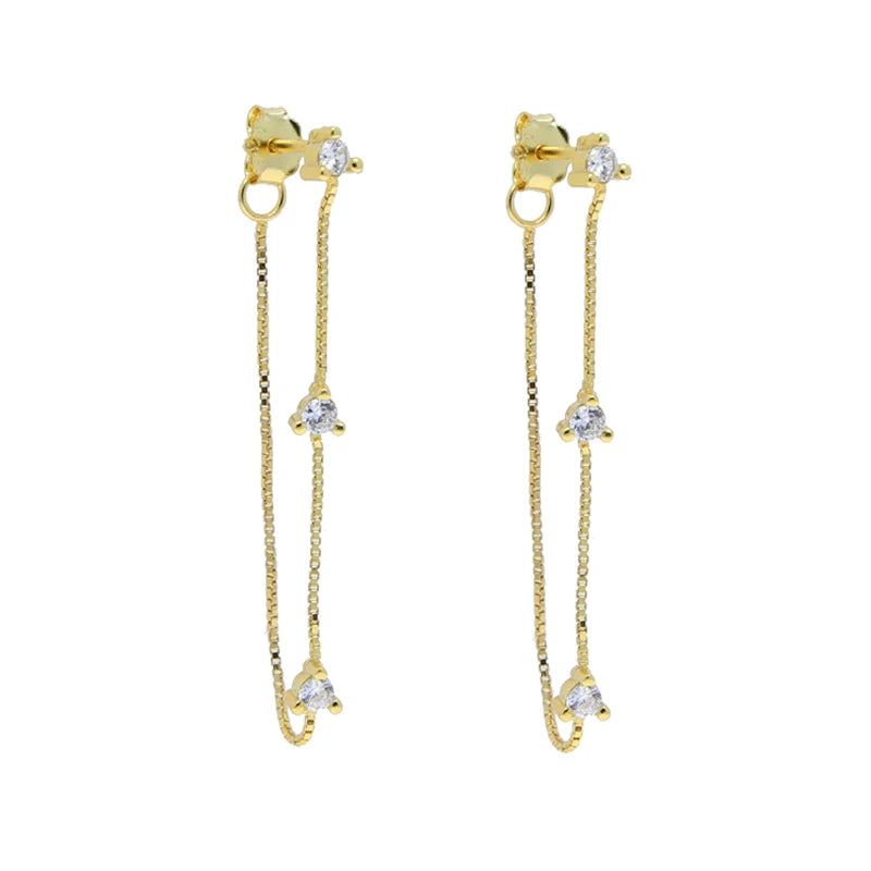 925 Silver Stone Charm Earrings Geometric Dangle Drop Chain Women Jewelry