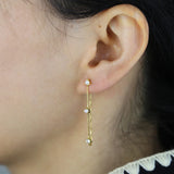 925 Silver Stone Charm Earrings Geometric Dangle Drop Chain Women Jewelry