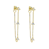 925 Silver Stone Charm Earrings Geometric Dangle Drop Chain Women Jewelry