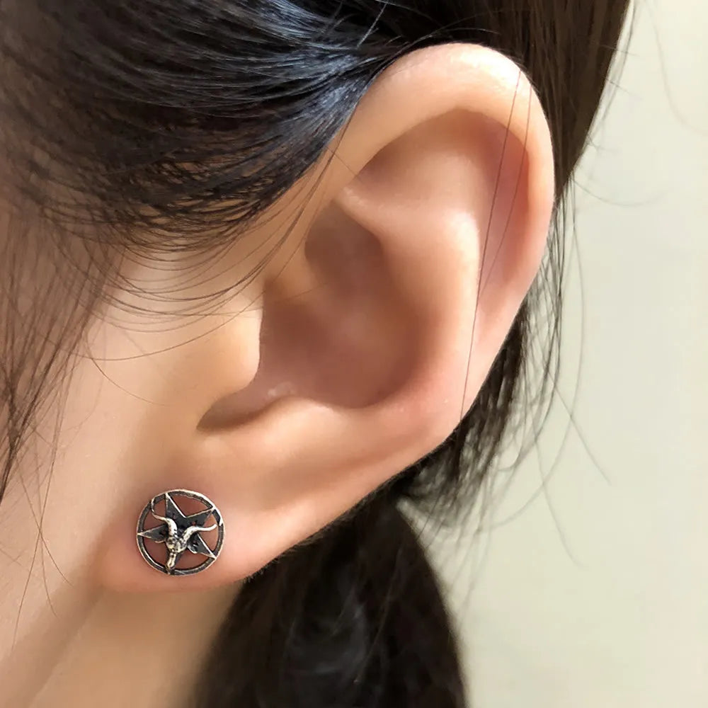 925 Silver Round Stud Earrings Women Men Vintage Wedding Jewelry