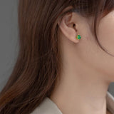 925 Silver Synthetic Chrysoprase Stud Earrings