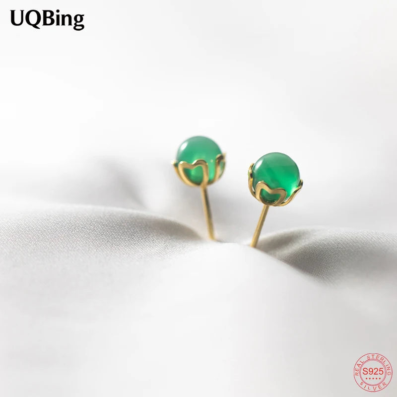 925 Silver Synthetic Chrysoprase Stud Earrings