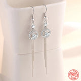 925 Silver Zircon Tassel Dangle Earrings for Women